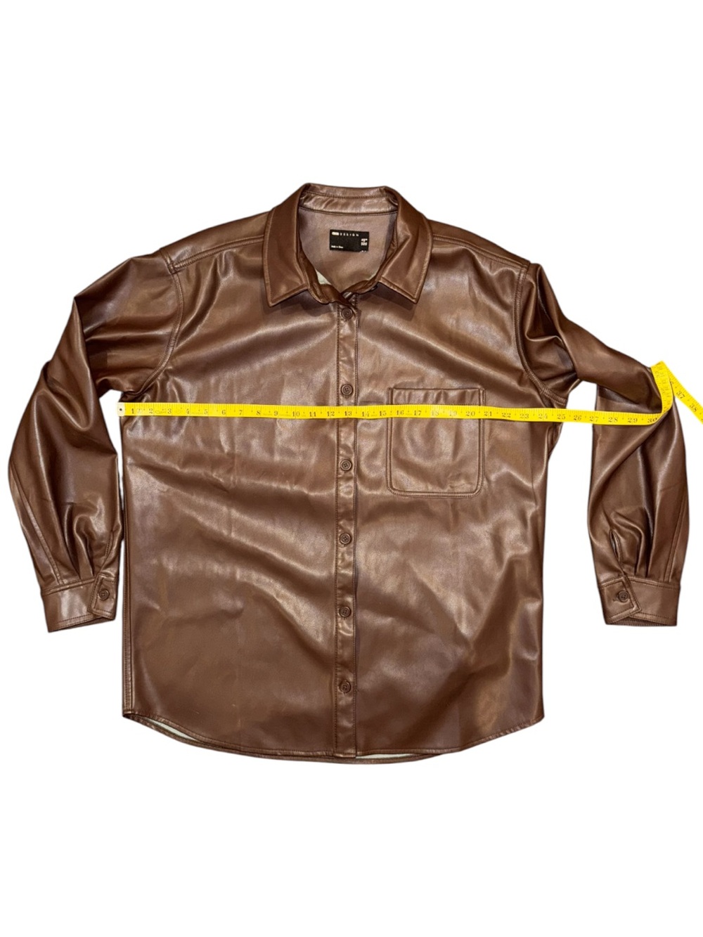 Brown Faux Leather Button Up Shirt - Picture 11 of 12
